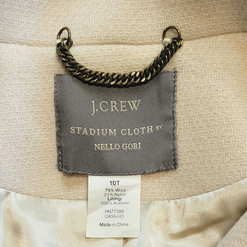 J.Crew Stadium Cloth Wool Cream Peacoat Double Breasted Classic Winter Coat 10T - Picture 11 of 16